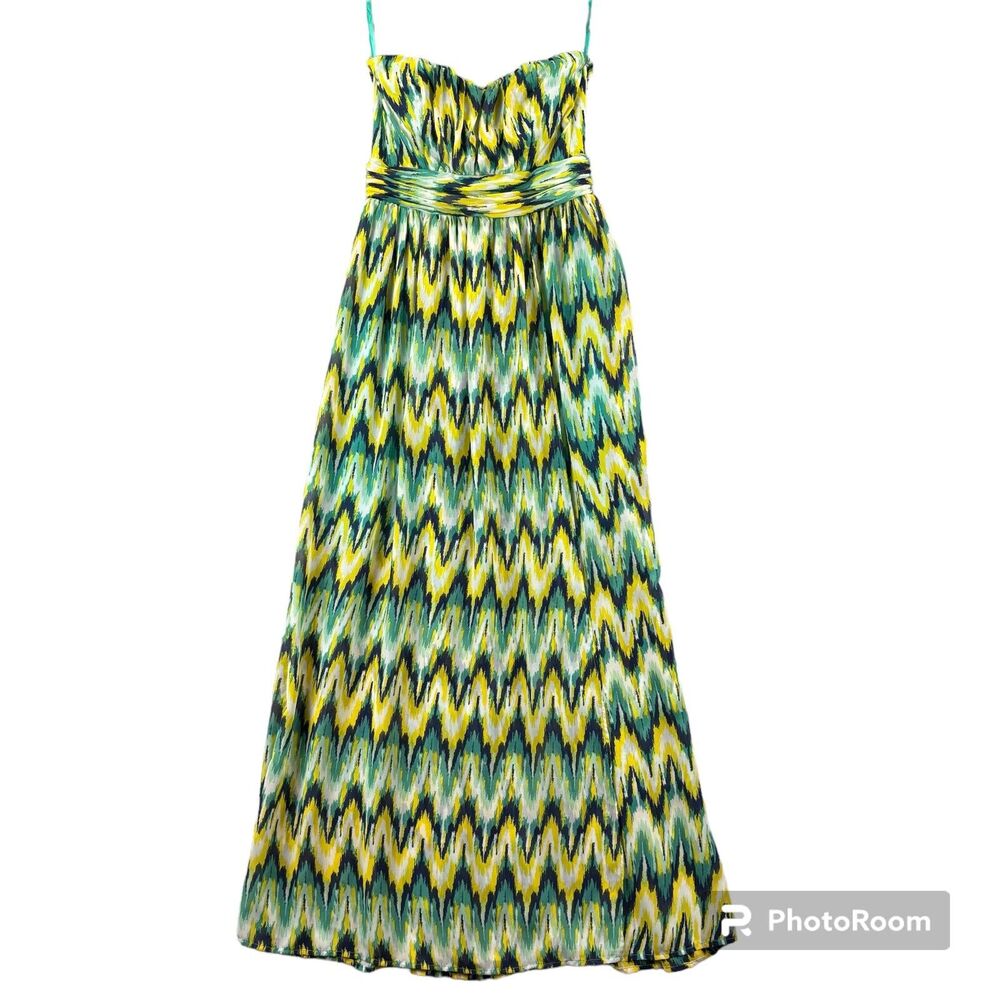 Francescas Harper Maxi Dress Medium Beachy Strapless Ruched Waist Chevron Stripe - Picture 2 of 13